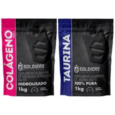 Kit: Colágeno Tipo 1 Hidrolisado 1kg + Taurina 1kg Soldiers Nutrition Aminoácido Recuperação