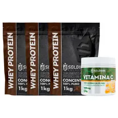 Kit: Whey Protein Concentrado 3kg + Vitamina C 250g Soldiers Nutrition Proteína Muscular