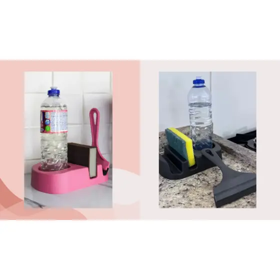Kit Pia Multiuso Elegance Porta Detergente Rodinho de Pia e Porta Esponja