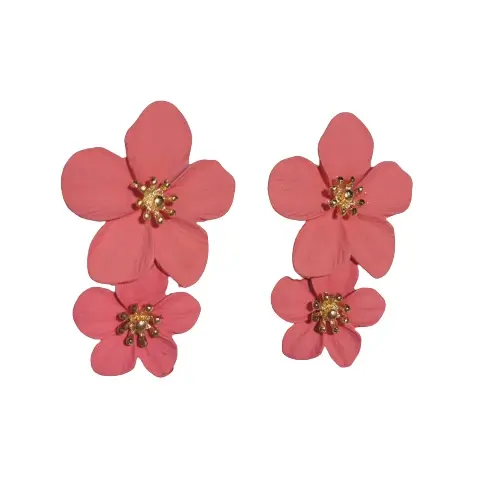 Brincos femininos Flores Rosa com Dourado Presente para namorada