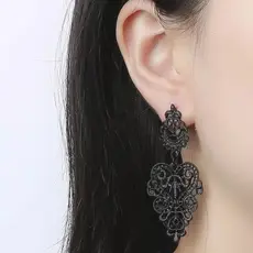 Brincos de flor renda na cor Preto Feminino Grande Presente de natal
