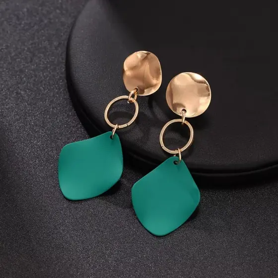 Brincos femininos Quadrados Verde Grande com dourado Presente de natal