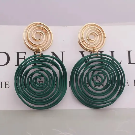 Brincos femininos Circulos Grande Verde com dourado Presente para namorada