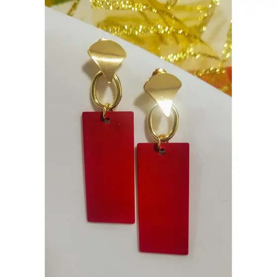 Brincos femininos Retangular Luxo Vermelho com dourado Grande Presente de natal
