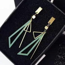 Brincos femininos Geométrico Verde Grande com dourado Presente de natal