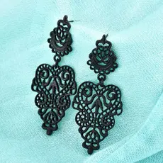Brincos de flor renda na cor Preto Feminino Grande Presente dia das mães