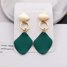 Brincos femininos Quadrados Verde Grande com dourado  Presente de aniversário