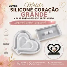 Molde SILICONE CORAÇÃO GRANDE + BASE PORTA RETRATO ARTESANATO