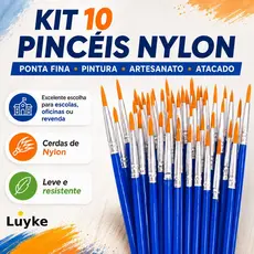 KIT 10 PINCEIS NYLON PONTA FINA PINTURA ARTESANATO ATACADO