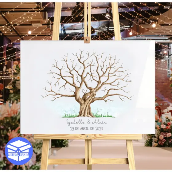 Quadro Decorativo Recepção de Casamento Árvore Digitais(Sem Moldura)
