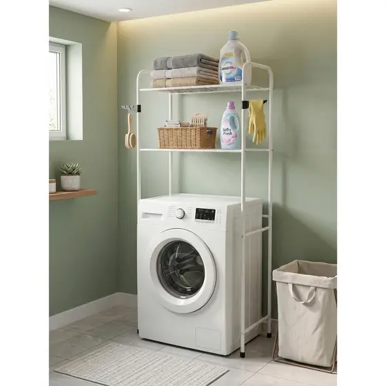 Rack Estante Lavanderia Maquina de Lavar Branco Organizaçao Prateleira Aço Cortelux