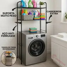 Rack Estante Lavanderia Maquina de Lavar Organizaçao Prateleira Aço Preto ou Branco Cortelux