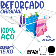 Varal de Chão com Abas Reforçado Aço Dobrável Miami Branco Preto Azul Cortelux