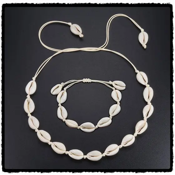 Colares e Pulseiras de Conchas para Mulheres - Gargantilha e Pulseiras Meu Universo