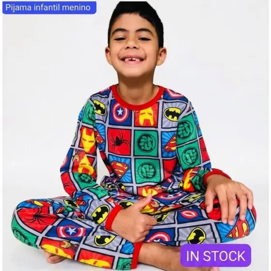PIJAMA INFANTIL MENINO CALÇA LONGA CAMISETA MANGA LONGA masculino Tecido Macio  Casual e confortavel