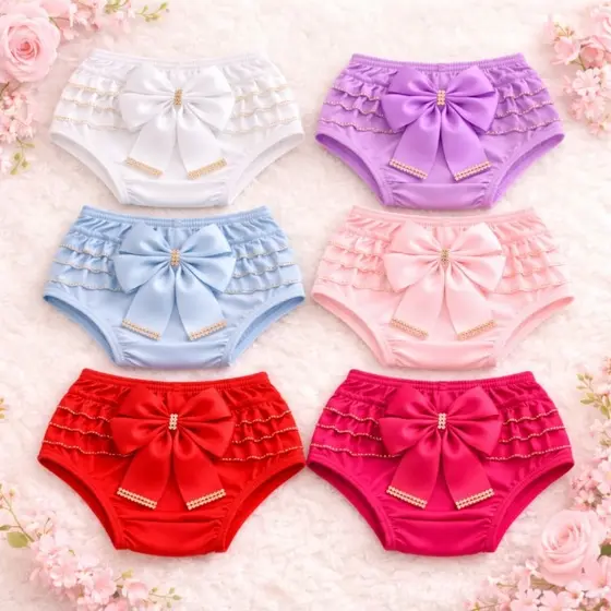 Kit Calcinha Infantil Luxo com Laço – 3 ou 6 Peças | Bebê Menina pacote econômico