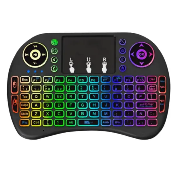 Mini Teclado Mouse Sem Fio Controle Tv Smart Pc Usb Touchpad Rgb Led Colorido Luzes