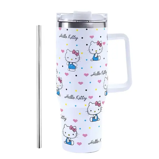 Copo com Canudo Térmico Bebidas Geladas Quente Inox 1200ml com Alça Infantil
