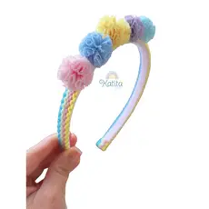 Tiara infantil colorida com pompom, acessório infantil menina,  arquinho , tiara escolar festa