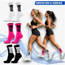 Meias de Cano Alto Corrida Caminhada Run Atleta Esportiva com Compressão Unissex Poliamida