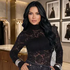 Body Feminino Moderno - Manga Longa De Renda Floral Feminino Lançamento 2026