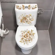 [Shnzd] Luxo Ouro Pérola Floral Vaso Sanitário Stier À Prova D'água Autoadesivo Decoração De Banheiro Parede Stiers Casa