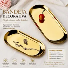 Bandeja Aco Inoxidavel Luxo Decorativa para Jóias Alimentos Dourado