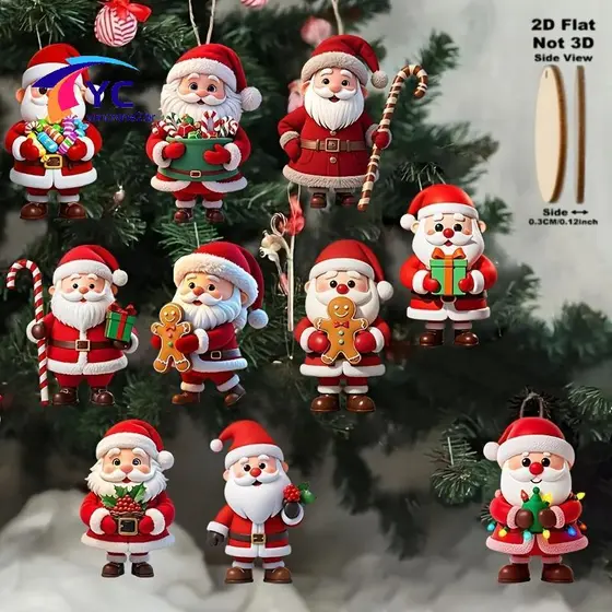 YCBR 10 Unidades De Natal De Madeira Gingerbread Man Papai Noel 2D Pingente Plano Decoração De Árvore Perfeita De Presen