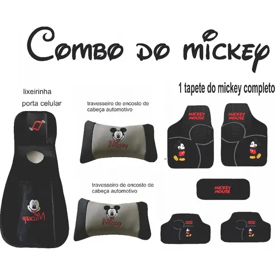 mickey tapete bordado combo 2 travesseiro 1 lixeirinha e tapete 5 peças bordado
