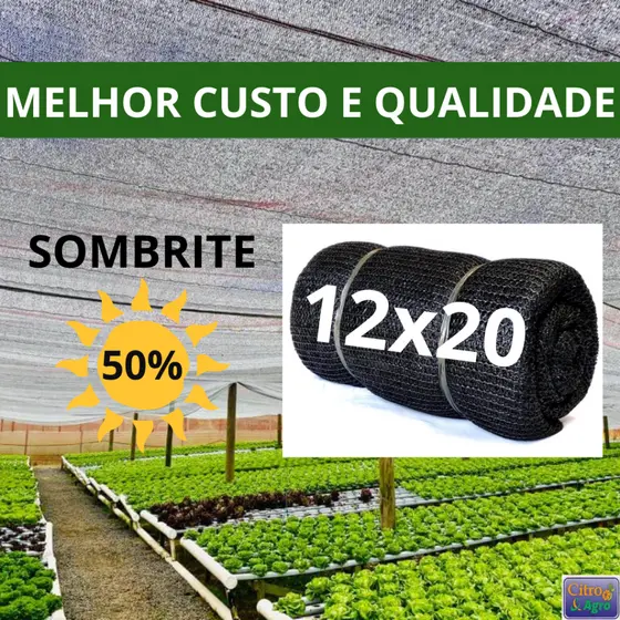 Tela Sombrite Preta 50% - 12x20 metros.
