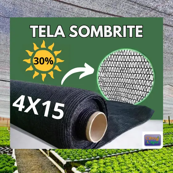 Tela sombrite Preta 30% - 4x15 metros.