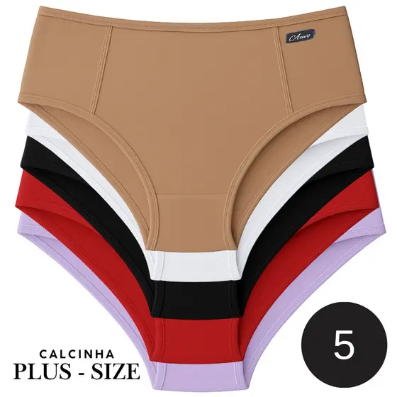 kit Calcinhas Plus Size Cós Alto Lateral Larga Conforto