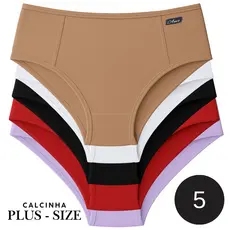 kit Calcinhas Plus Size Cós Alto Lateral Larga Conforto