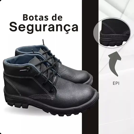 Bota EPI Segurança Tênis Trabalho Reforçado com C.A Botina de Couro com Solado Borracha Industriais