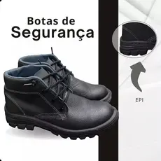 Bota EPI Segurança Tênis Trabalho Reforçado com C.A Botina de Couro com Solado Borracha Industriais