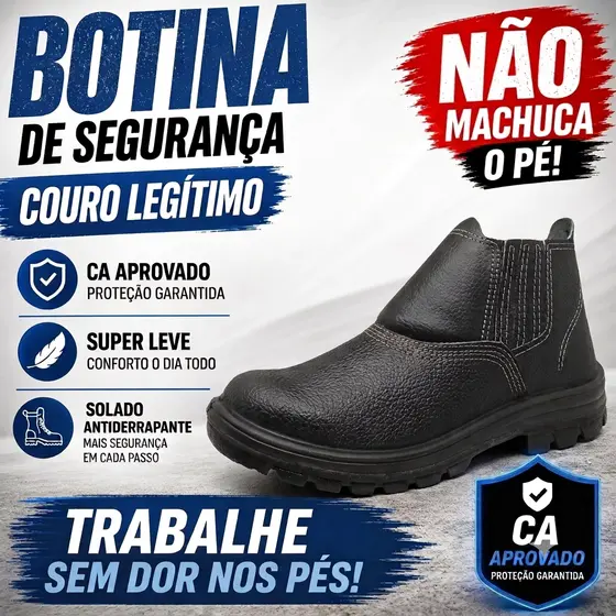 Botina Segurança Trabalho Pesado Solado Borracha Profissional Alta Durabilidade CA Bico PVC