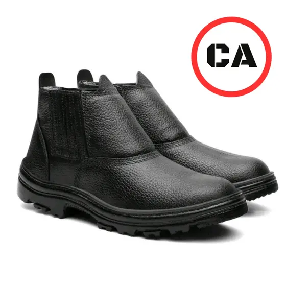 Bota EPI Segurança Tênis Trabalho Reforçado com C.A Botina de Couro com Solado Borracha Industriais