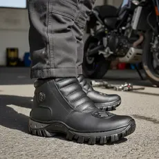 Bota Masculina Coturno Moto Motociclista Motoqueiro Motoboy Cano Curto Ziper Em Couro Legítimo