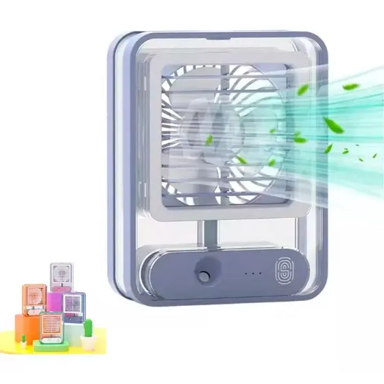 Ventilador De Ar Gelado Com Umidificador Led Recarregável Portátil o Ventilador De Ar Gelado Com Umidificador Led Recarr