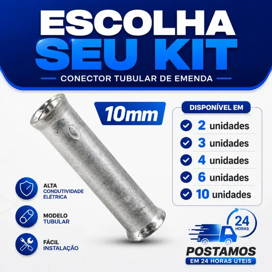 Luva de Emenda Tubular de Compressão para cabo 10mm (de 2 á 10 unidades)
