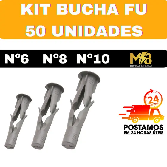 50 Bucha Plastica Para Tijolo Oco Bucha Fu Nº 6 Nº 8 Nº 10 50 UNIDADES