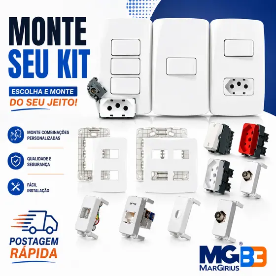 Tomadas 10A 20A Teclas Placas Furo Tv Interruptores Simples Paralelo Intermediário MARGIRIUS  B3