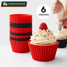 Forminha De Silicone Cupcake Muffin Reutilizável Antiaderente Forno  Air Fryer Preto Vermelho