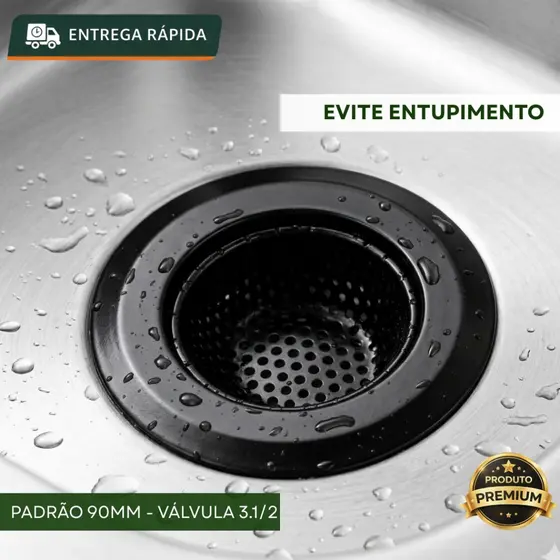 Ralinho De Pia Inox Preto 9 CM Protetor de Ralo Cozinha Anti Entupimento Para Válvula 3.1/2