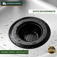 Ralinho De Pia Inox Preto 9 CM Protetor de Ralo Cozinha Anti Entupimento Para Válvula 3.1/2