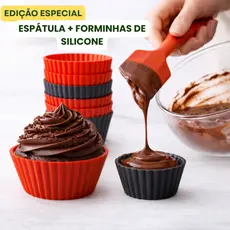 Kit Confeitaria Silicone Espátula Pão Duro 27 Cm + Forminhas Cupcake Antiaderente