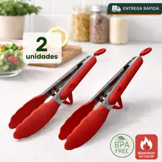 Kit 2 ou 1 Pegador de  Silicone e Inox  27cm Com Descanso Higiênico Cozinha Churrasco Restaurante Pinça