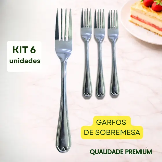 Kit 6 Garfos Sobremesa Aço Inox Resistente Casa Restaurante Buffet Bolo Promoção