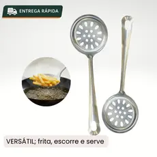 Escumadeira Inox Cozinha – Ideal Para Frituras Massas Escorrer, Servir Resistente Fácil Limpar