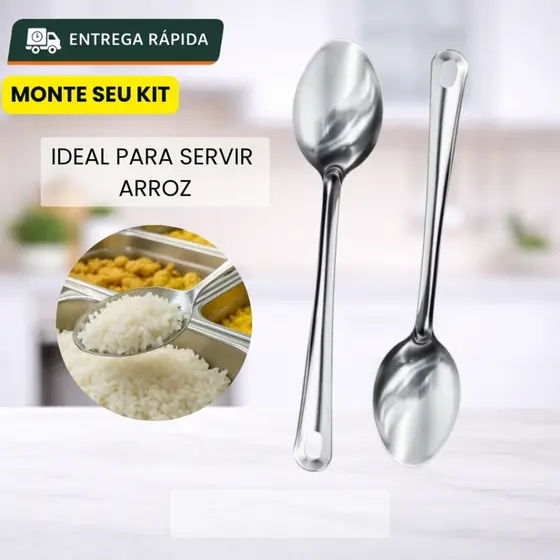 Kit Colher Grande De Servir Arroz Inox Elegante Resistente Cozinha Moderna Profissional
